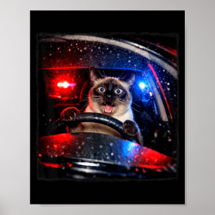 Funny Cat Driving Police Chase Kitten Meme Humor Poster