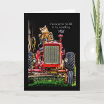 Funny Cat Driving Tractor Birthday Card