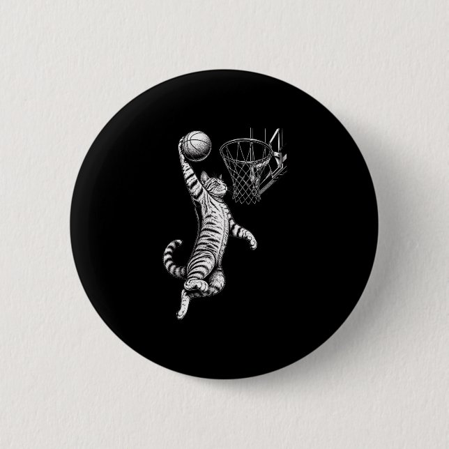 Funny cat dunk basketball hoop  button (Front)