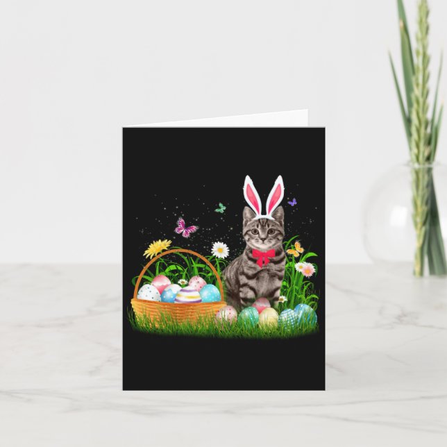 Funny Cat Easter Day Bunny Eggs Card (Front)