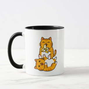 Funny Cat Eating Banana Neko Cute Cartoon Orange Mug
