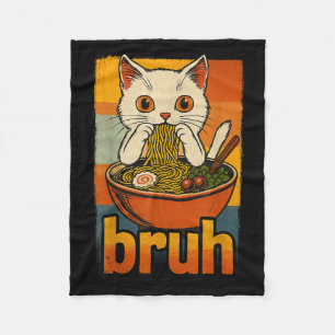 Funny Cat Eating Japanese Ramen Noodles Men Women Fleece Blanket