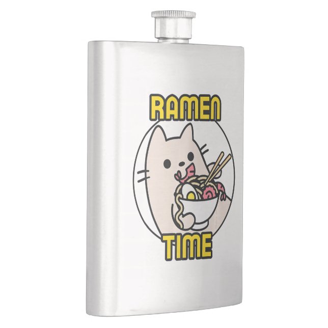 Funny Cat Eating Ramen Cat Lover Pet Owner  Flask (Right)