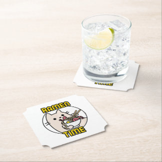 Funny Cat Eating Ramen Cat Lover Pet Owner Paper Coaster