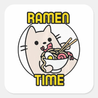 Funny Cat Eating Ramen Cat Lover Pet Owner Square Sticker