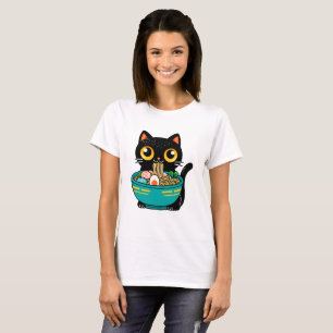 Funny Cat Eating Ramen Japanese Cat Ramen Noodles T-Shirt