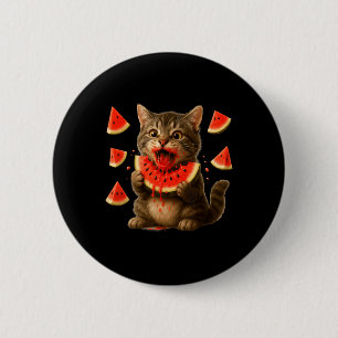 Funny Cat Eating Watermelon Slice Watermelon Day S Button