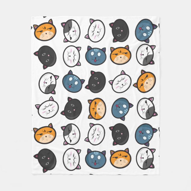 Funny Cat Emoji Fleece Blanket (Front)