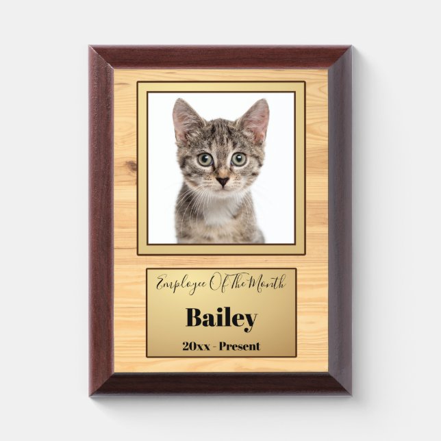 Funny Cat Employee of the Month Custom Photo Award Plaque (Vertical)