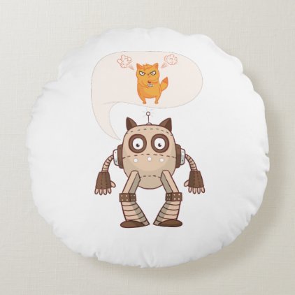 Funny Cat Engineering Scientist Robot Science Round Pillow