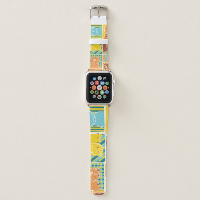 Funny cat fabric patchwork wallpaper,abstract seam apple watch band (Front)