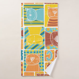 Funny cat fabric patchwork wallpaper,abstract seam bath towel