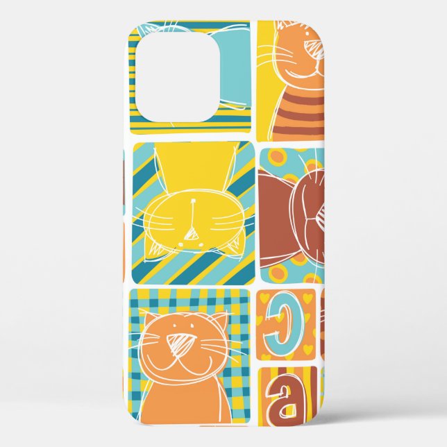 Funny cat fabric patchwork wallpaper,abstract seam Case-Mate iPhone case (Back)
