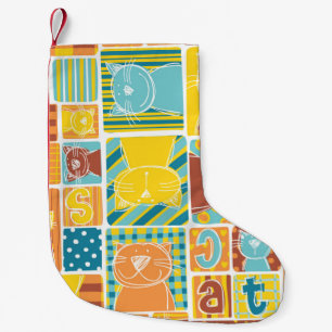 Funny cat fabric patchwork wallpaper,abstract seam small christmas stocking