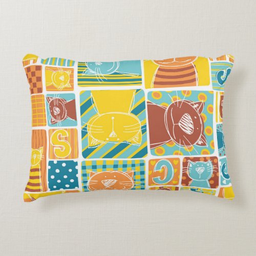 Funny Cat Fabric Patchwork Wallpaper Accent Pillow