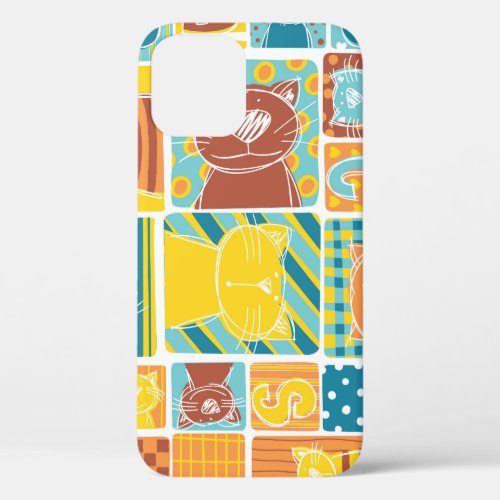 Funny Cat Fabric Patchwork Wallpaper iPhone 12 Case