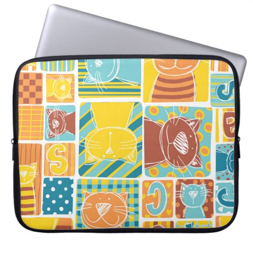 Funny Cat Fabric Patchwork Wallpaper Laptop Sleeve