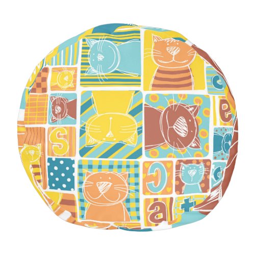 Funny Cat Fabric Patchwork Wallpaper Pouf