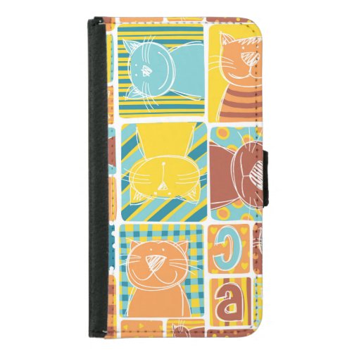 Funny Cat Fabric Patchwork Wallpaper Samsung Galaxy S5 Wallet Case