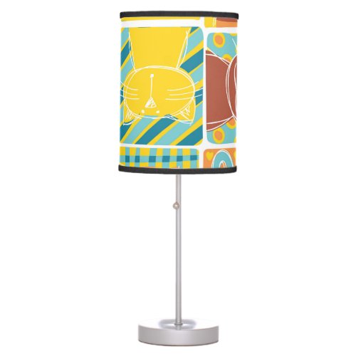 Funny Cat Fabric Patchwork Wallpaper Table Lamp