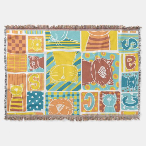 Funny Cat Fabric Patchwork Wallpaper Throw Blanket