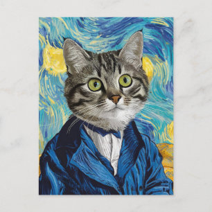 Funny cat face art painting postcard