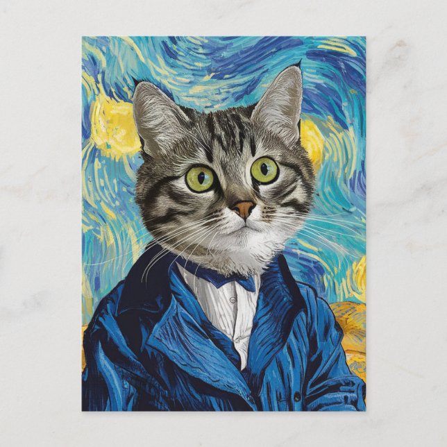 Funny cat face art painting  postcard (Front)