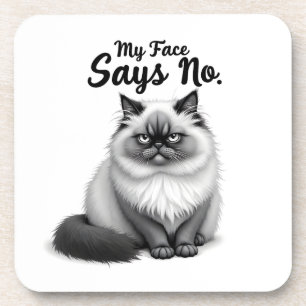 Funny Cat Face Illustration – Minimal Cute Cat Art Beverage Coaster