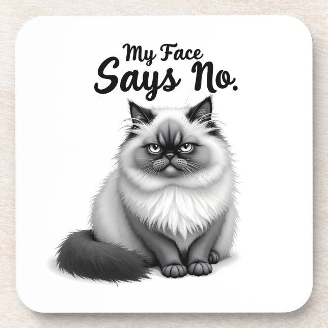 Funny Cat Face Illustration – Minimal Cute Cat Art Beverage Coaster (Front)