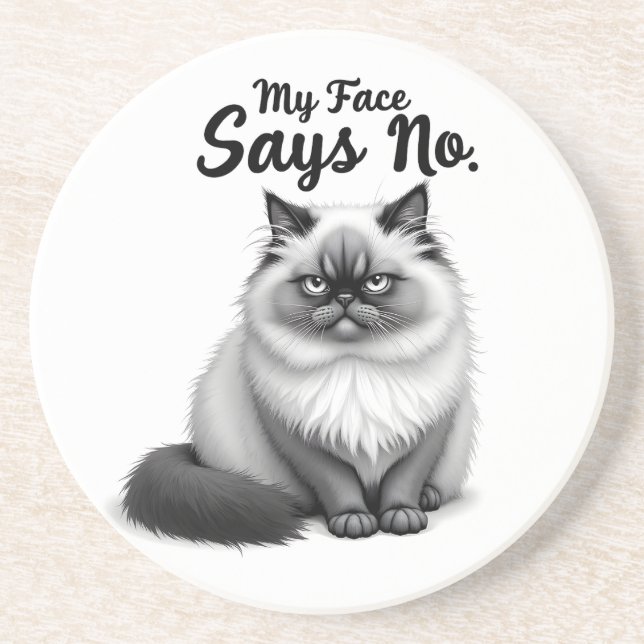 Funny Cat Face Illustration – Minimal Cute Cat Art Coaster (Front)