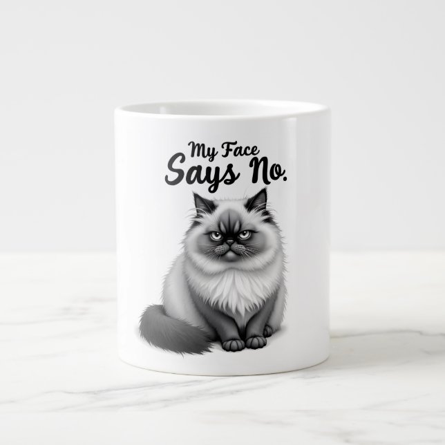 Funny Cat Face Illustration – Minimal Cute Cat Art Giant Coffee Mug (Front)