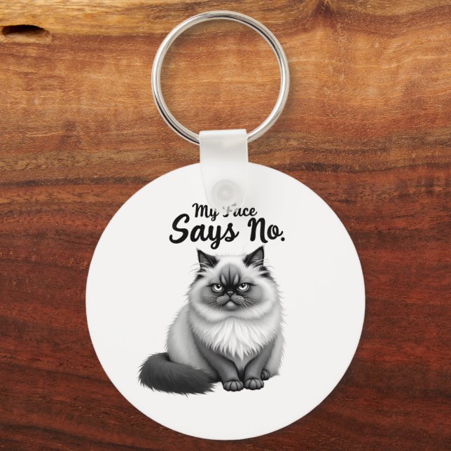 Funny Cat Face Illustration – Minimal Cute Cat Art Keychain (Back)