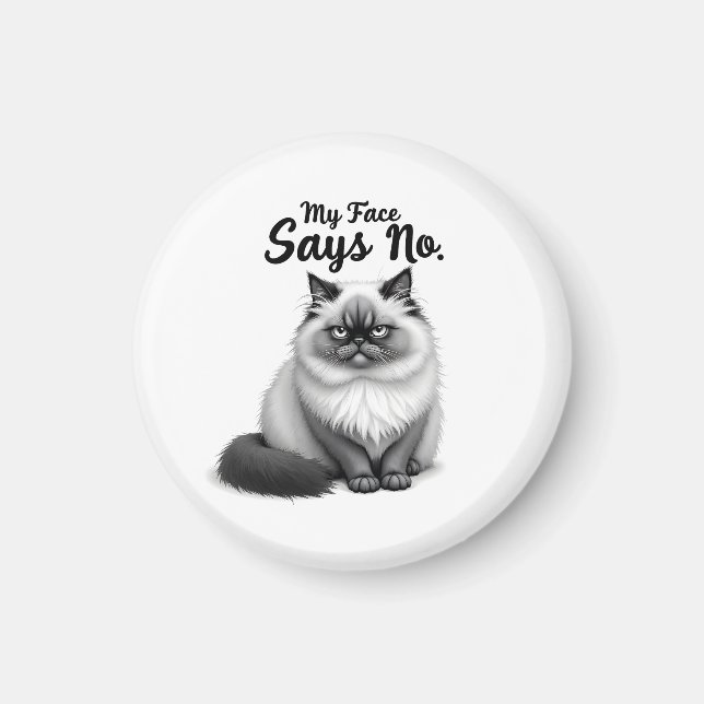 Funny Cat Face Illustration – Minimal Cute Cat Art Magnet (Front)