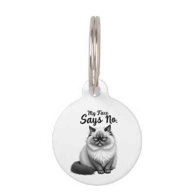 Funny Cat Face Illustration – Minimal Cute Cat Art Pet ID Tag