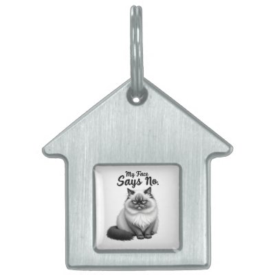 Funny Cat Face Illustration – Minimal Cute Cat Art Pet ID Tag