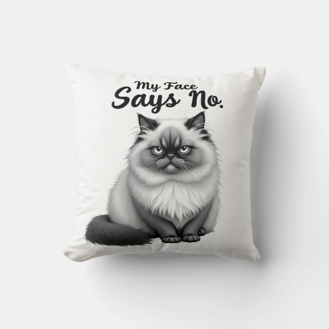 Funny Cat Face Illustration – Minimal Cute Cat Art Throw Pillow (Front)