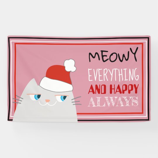 Funny Cat Face Santa Claus Merry Christmas Banner