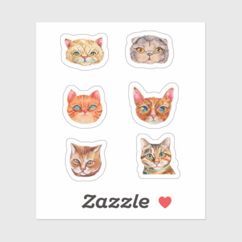 Funny Cat Face Watercolor Sticker Pack