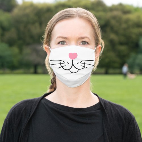 Funny Cat Face Whiskers Pink Cats Nose Cute Adult Cloth Face Mask