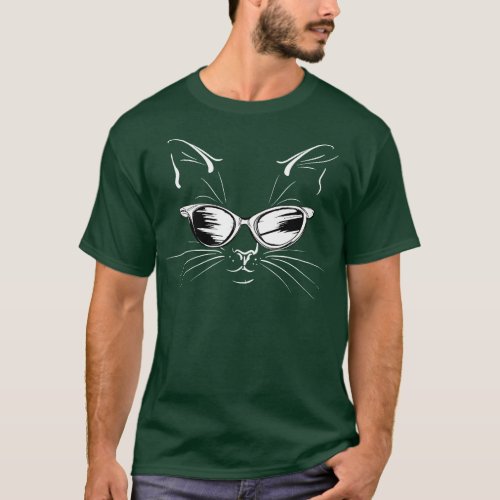 Funny Cat Face With Funky Glasses T_Shirt