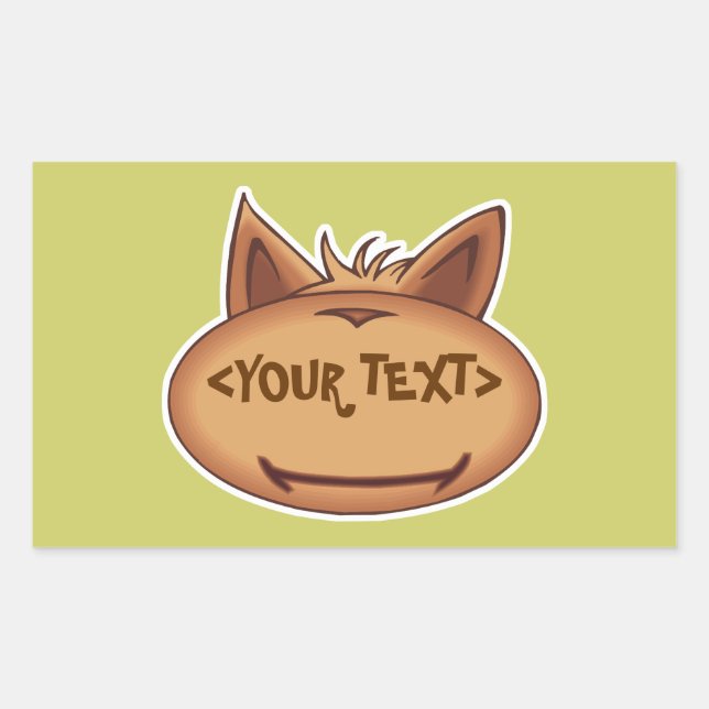 Funny Cat Face, <YOUR TEXT> Rectangular Sticker (Front)