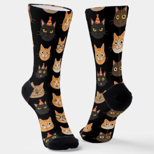 Funny Cat Faces Pattern Crew Socks