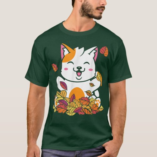 Funny Cat Fall Autumn Leaves Vintage Style Pet Kit T_Shirt