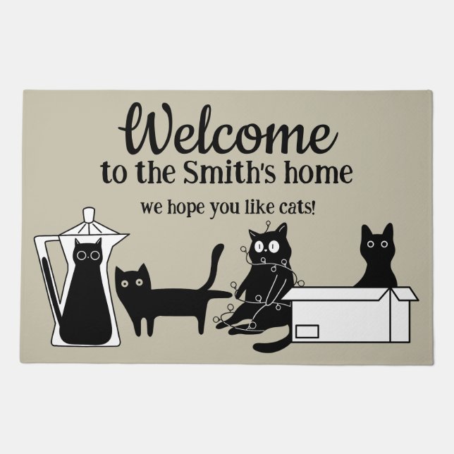 Funny Cat Family Name Welcome  Doormat (Front)