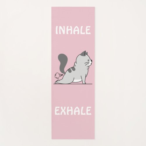 funny cat fart inhale exhale pink yoga mat
