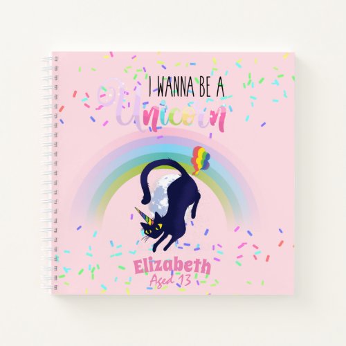 Funny Cat Farting Rainbows Wanabe Unicorn Girls Notebook