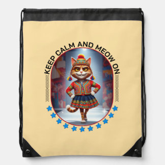 funny cat fashion show drawstring bag