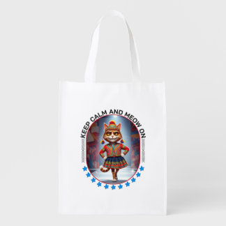 funny cat fashion show grocery bag