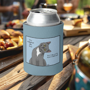 Funny Cat Father’s Day Gray Cat Blue Can Cooler