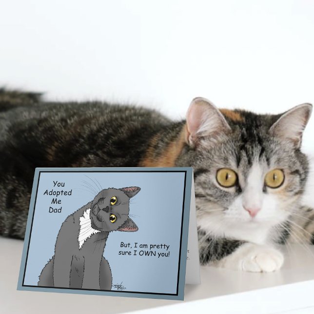 Funny Cat Father’s Day Gray Cat Blue Card (Creator Uploaded)